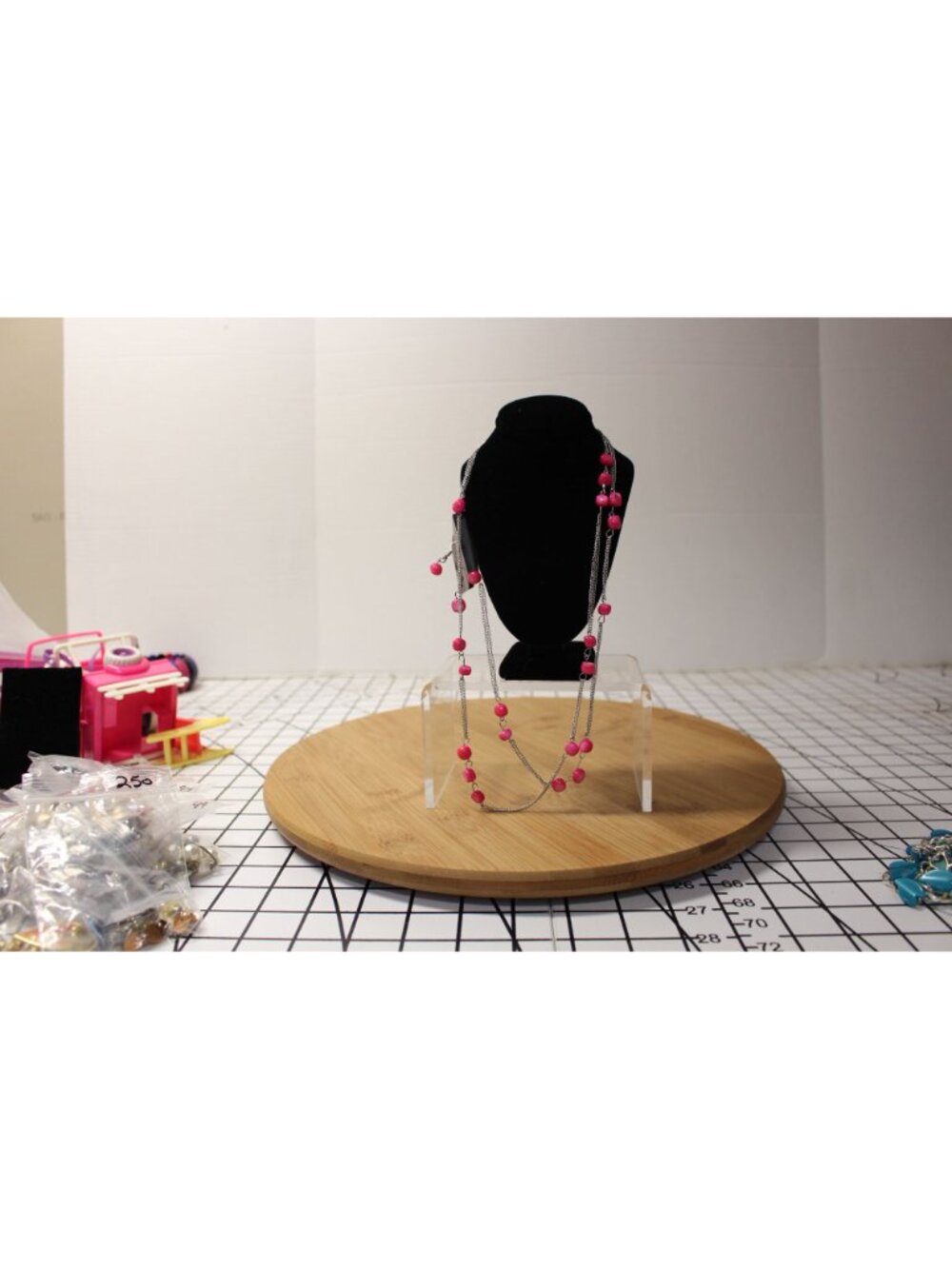Paparazzi NWT Hot Pink Shell Bead Multi Strand Long Layered Necklace and Earring - Picture 3 of 7